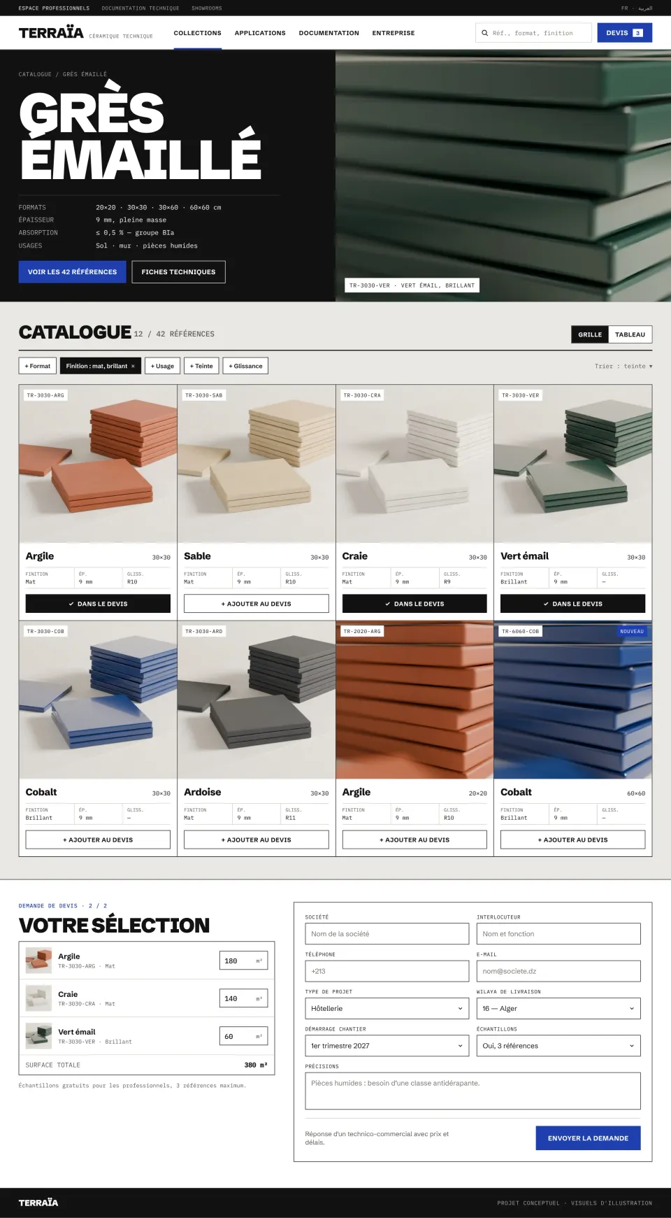 Concept Terraïa, catalogue de carreaux et demande de devis